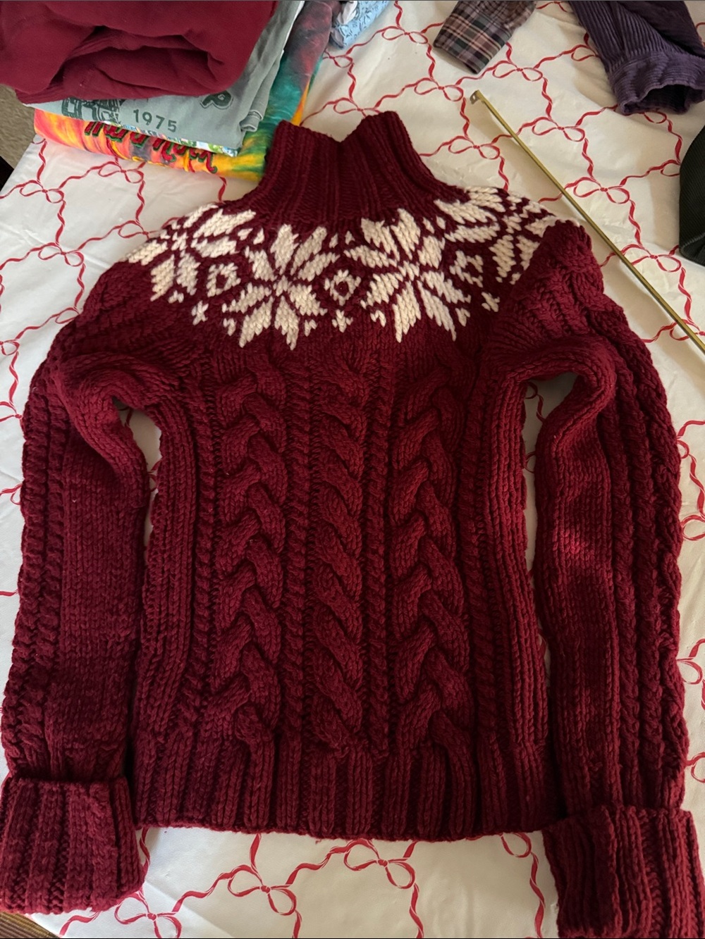 NWT Abercrombie & Fitch Women's Burgundy Cable-hand Knit Shawl Collar Sweater - Picture 11 of 11